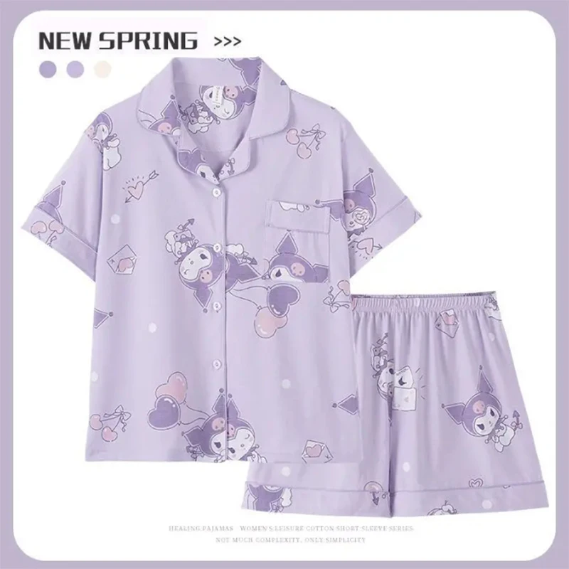 

Sanrio Kawaii Kuromi Cinnamoroll Пижама летняя мультяшная Моя Мелодия Hello Kitty с коротким рукавом Тонкая Домашняя одежда игрушка для взрослых для девочек