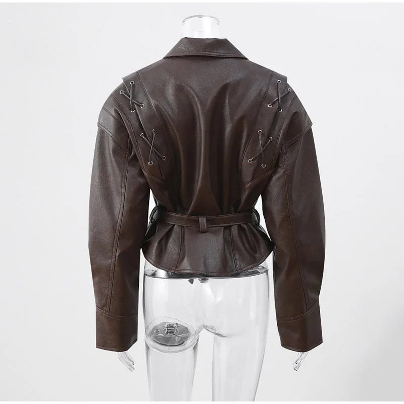 2025 New Autumn Winter Street PU Leather Loose Jacket Women Fashion Casual Solid Full Sleeve Stand Collar Coats Female Coat