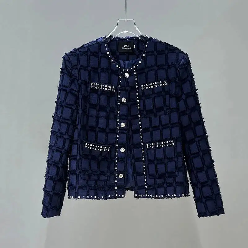 Men Jacket Autumn New Beaded Frayed Edge Plaid Padded Shoulder Long Sleeve Coat Personality Menswear Korean Style DFER5