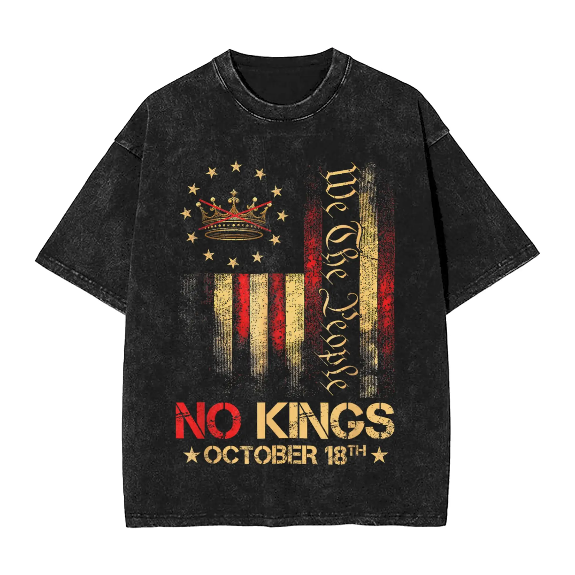 

No Kings Vintage America Flag 1776 October 18 T-Shirt Trendy Cool T Shirts Short-Sleeved Awesome Tops Beach Casual Big Size Tees