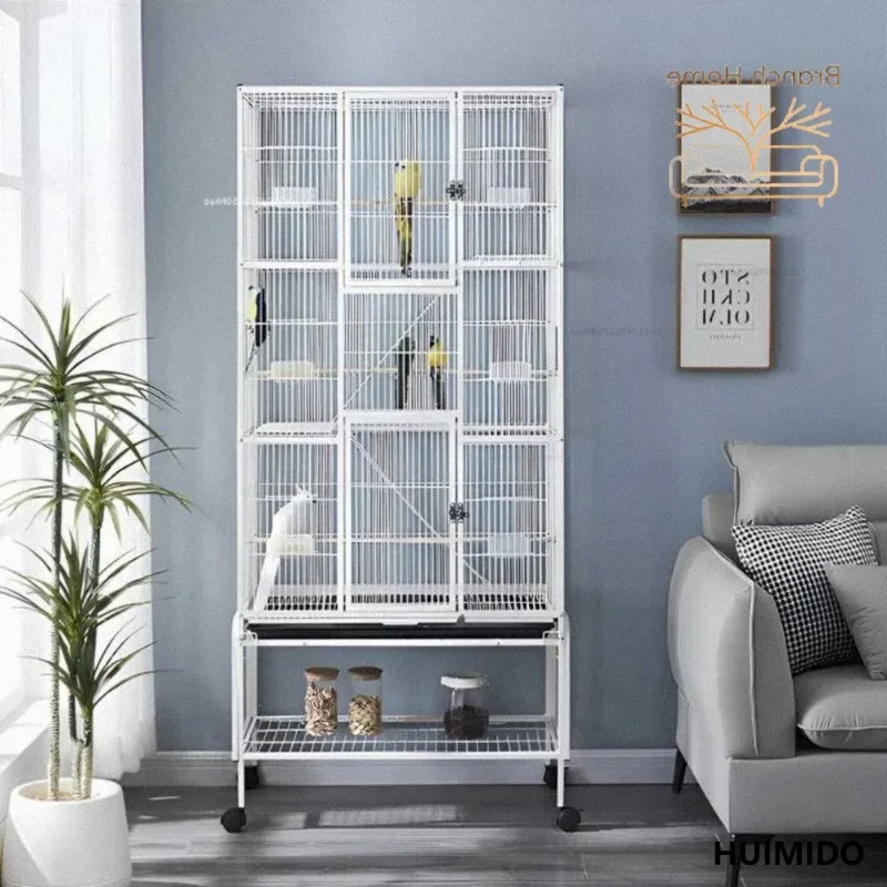 Solid Metal Bird Cage 69-Inch Large 3-tiers Black White Bird Nests for Parrots Cockatiels Aviary Parakeets Budgie Finch Breeding