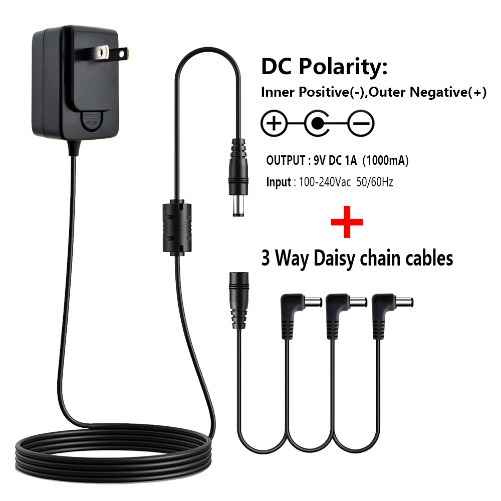 Guitar Pedal Power Adapter Supply 9V DC 1A Low Noise Magnetic Ring US EU UK AU Plug 3 way 4 way 5 way 6 way 8 way Cables