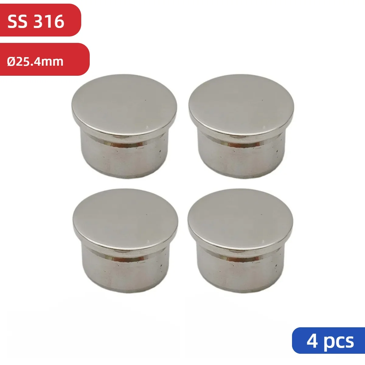 4 PCS 316 Stainless Steel Hand Rail End Cap Mirror Polished Cable Railing 25.4mm Handrail End Cap for Home Improvement
