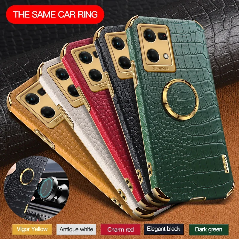 Casing Silikon Kulit Pola Buaya Untuk OPPO Reno 7 Pro 7Z 4G 5G Dengan Penyangga Cincin Magnetik, Penyangga Lipat, Pelindung Benturan