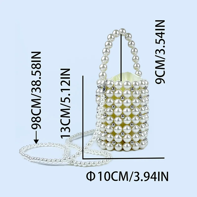 Hollow handmade woven beaded pearl bag, round bucket bag, hand-held fairy bag, paired with skirt small bag