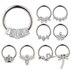ASTM F136 Titanium PIERC Hinged Segment Hoop Earring CZ Paved Tragus Ear Lip Nose Ring Snake/crown/bat/dragonfly/Body Piercing