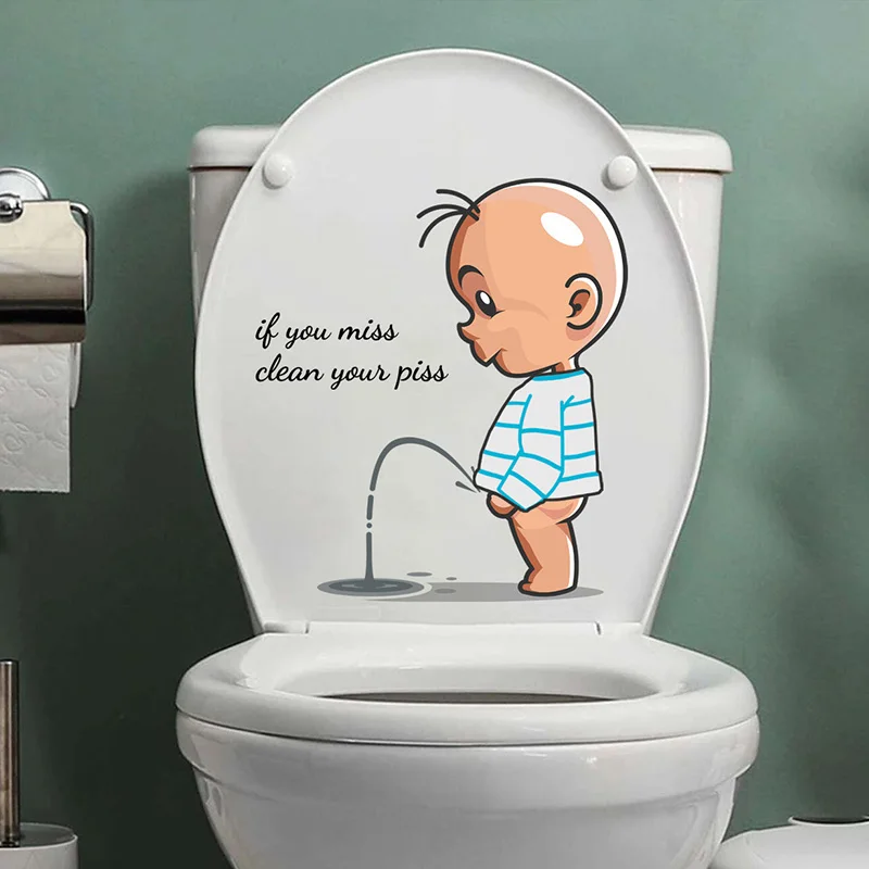 Funny Warning Toilet Stickers Cartoon Chld Urination Toilet Lid WC Door Sticker Removable Self-Adhesive Decor Paper Household