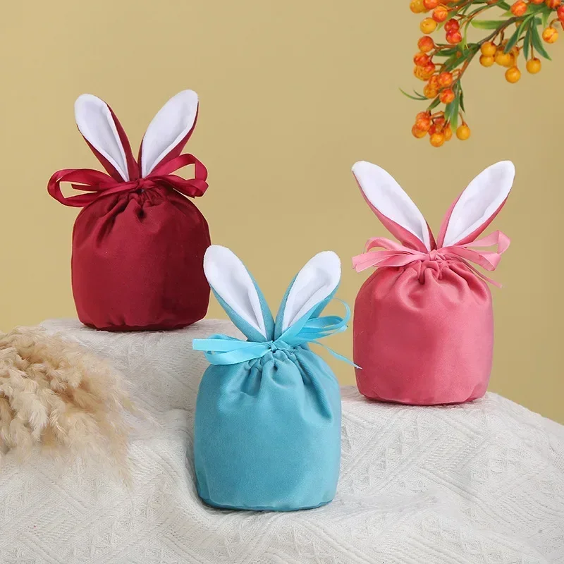 10 pz/lotto Easter Bunny Rabbit Bags Ears sacchetto di velluto confezione regalo scatola di zucchero scatola di caramelle di nozze creativo carino pasqua Decor colore misto