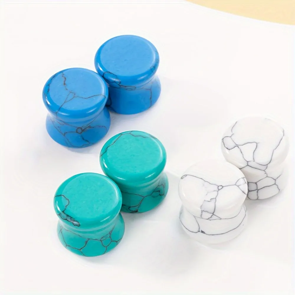 1Pair Vintage Elegant Turquoise Stone Ear Gauges High Polished Flared Plugs Daily Wear Piercing Accessory Simply Style Y2K