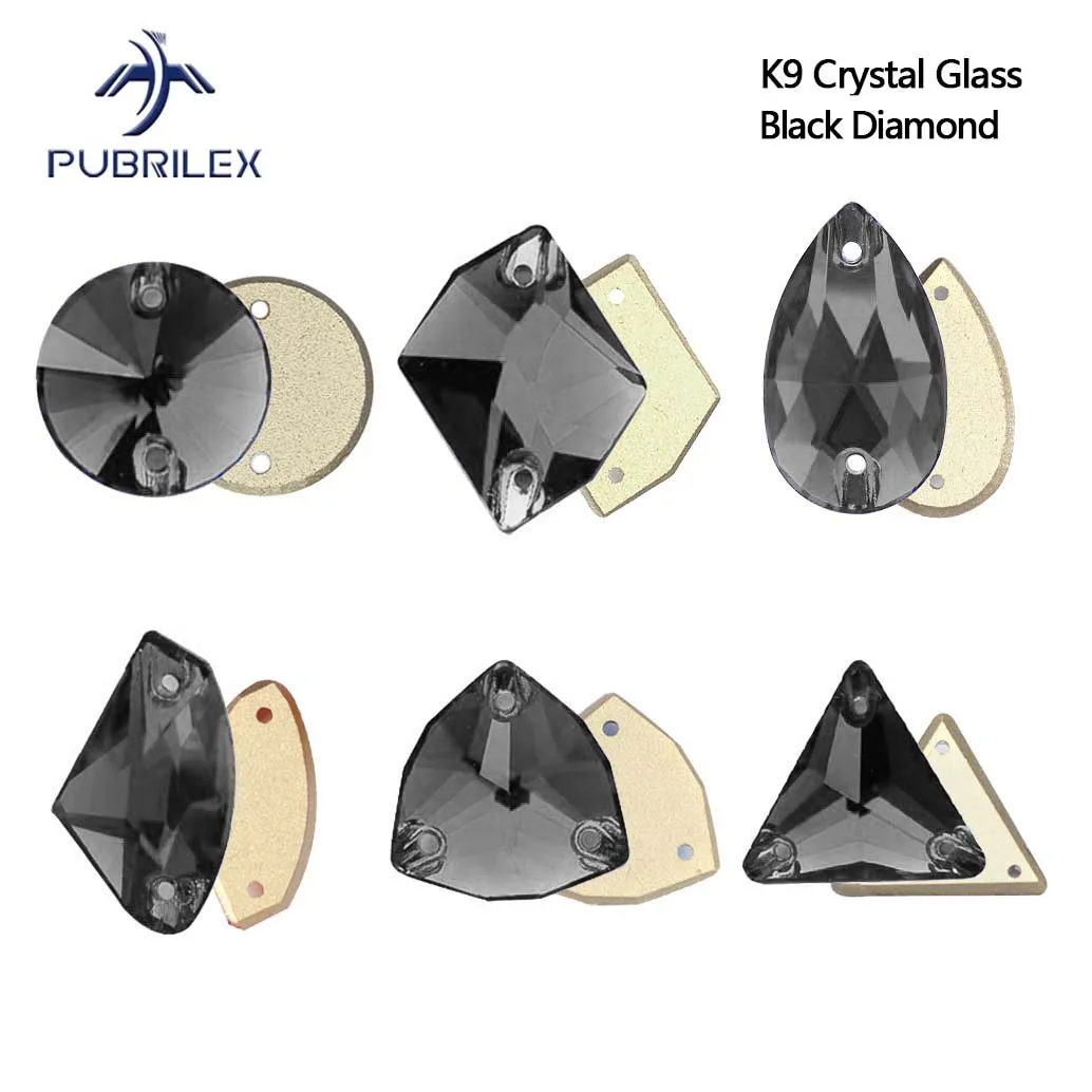 PUBRILEX Mix Shape Sew On Rhinestone Black Diamond K9 Glass Strass Crystal Flatback Sewing Stone for Clothes Accessories