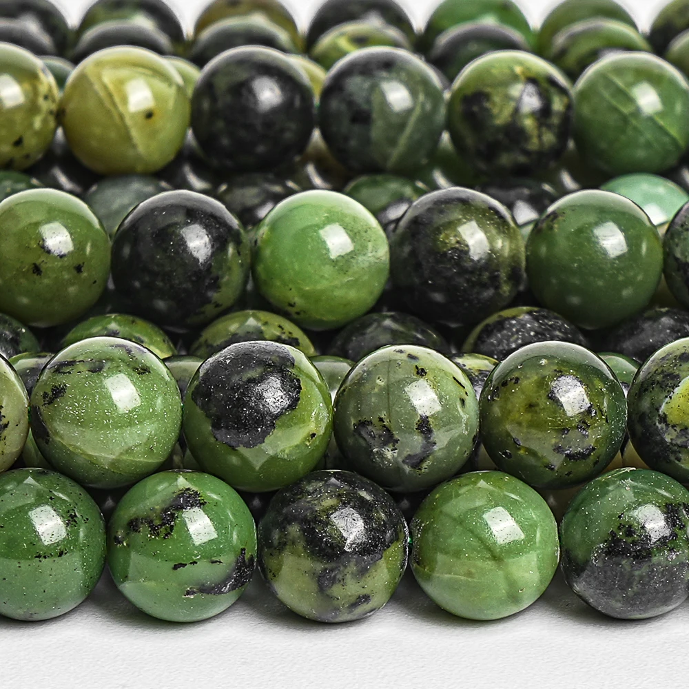 Fine Natural Green Canadian Jade Stone Round Beads Gemstone Beads For Jewelry Making DIY Bracelet Necklace 15‘’