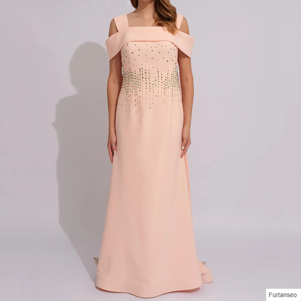 

Customized Mermaid Evening Dresses Floor-length Square Collar Sleeveless Prom Gown Simple Fashion Crystal Draped Party Gown