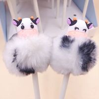 1 Piece Lytwtw's Cute Plush Cow Gel Pen Creative Press Office Gift School Supplies Stationery Kawaii Funny Pens