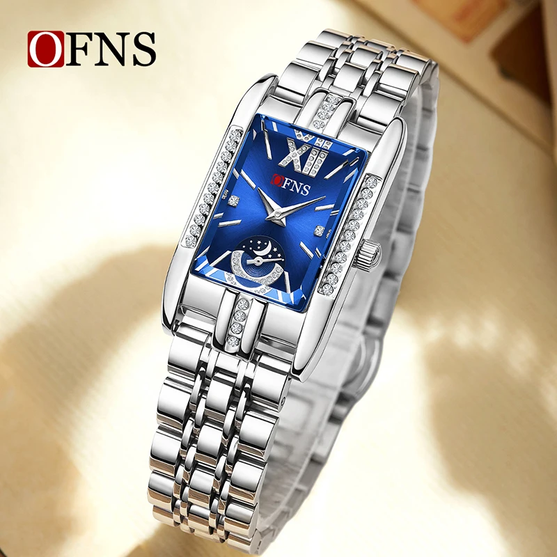 OFNS 1633 ساعة كوارتز أنيقة للسيدات مقاومة للماء سوار فولاذي ساعات عمل عصرية غير رسمية للمرأة montre فام