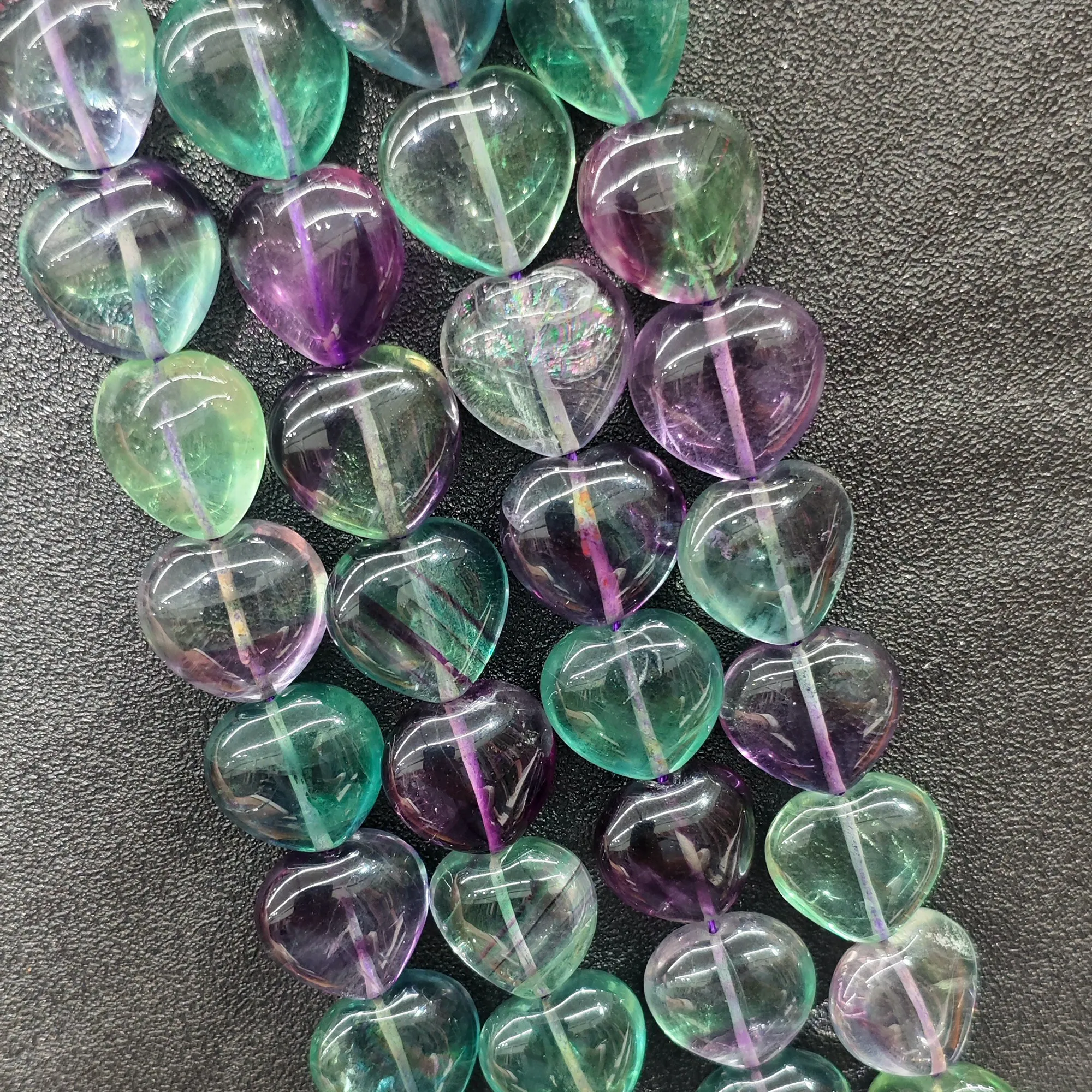 clear-rainbow-fluorite-gemstone-loose-beads-heart-shaped-pebble-strand-purple-green-spacer-beads-for-diy-designer-supply