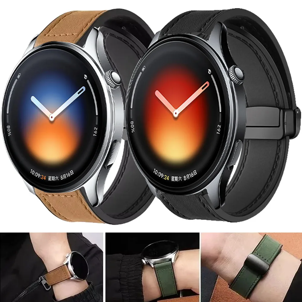 22mm 20mm Silicone+Leather Strap For Xiaomi Watch 5/S5 4 3 Magnetic Sports wristband For OnePlus Watch 3 2 2R/Amazfit Bip Max