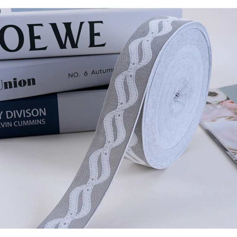 25M/Lot 4cm Wide Gemetric Jacqurd Lace Ribbon Belt Curtain Trim Webbing DIY Sewing For Sofa Cushion Decor Curtain Accessories