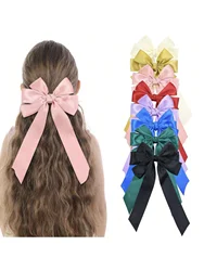 8Pcs/set Big Hair Bow French Barrettes with Long Ribbon Bow Hair Clips Ponytail Holders Accessories for Women Girls Teens Kids