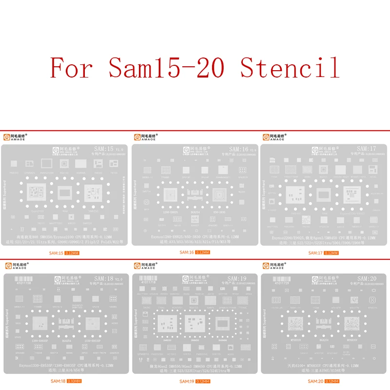 Amaoe Sam15-20 BGA Reballing Stencil For Samsung S21 S22 S23 S24 Ultra SM8650 Z Flip3 F13 A33 A53 A13 A14 A54 A15 CPU Chip IC