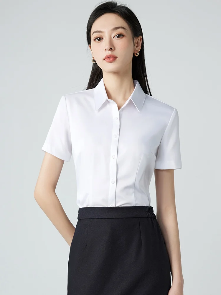 

White Professional Short Sleeve Shirt Women's Summer New Style Interview Formal Bank Work Uniform Set Korean Version Slim Fit