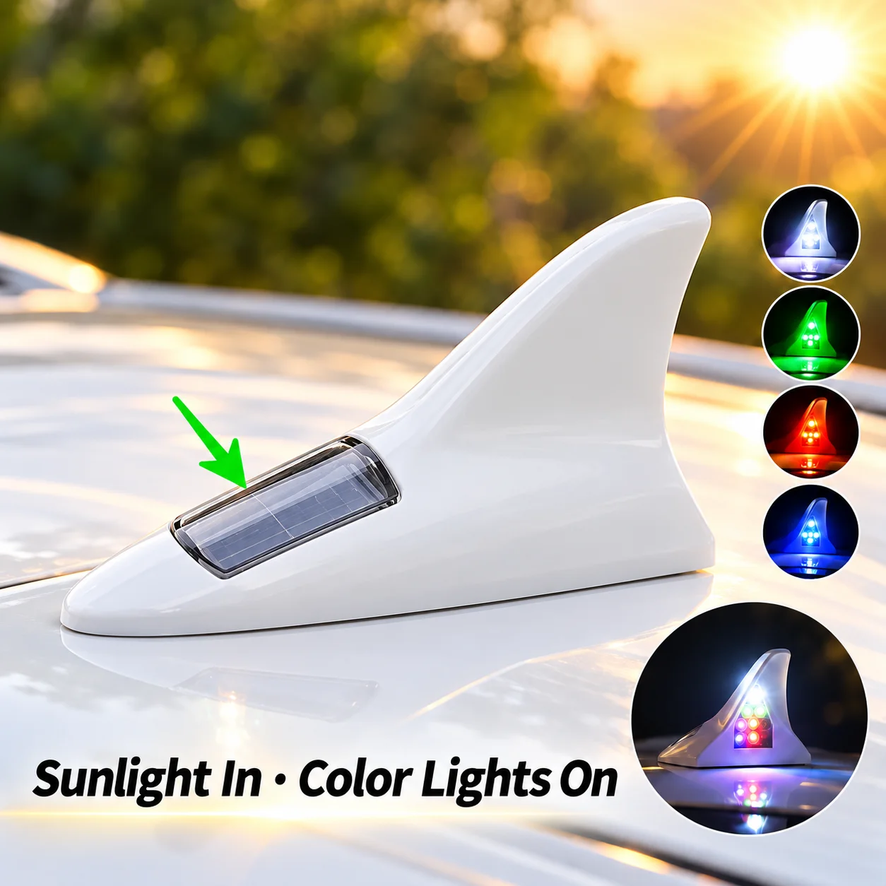Car Decorative Light Solar Shark Fin Antenna Roof Tail Modified Lights No Battery Replacement Required Anti-Build Antenna Design