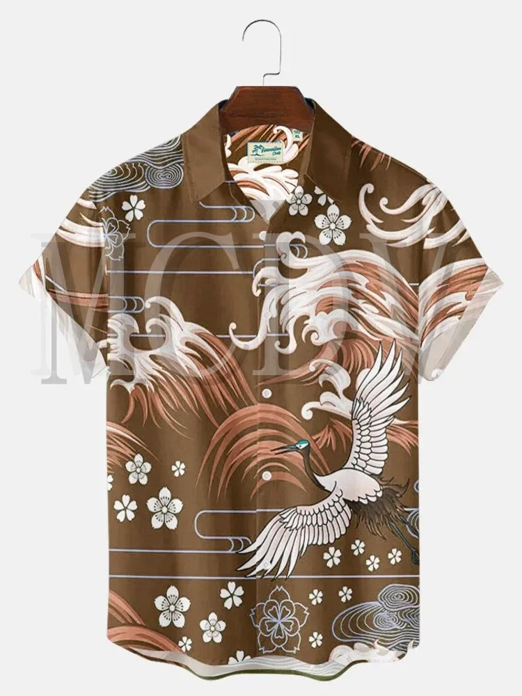 Men's Vintage Hawaiian Shirts Chinoiserie Oriental Art Pattern Japanese Wrinkle Free Tops Women for Men shirts