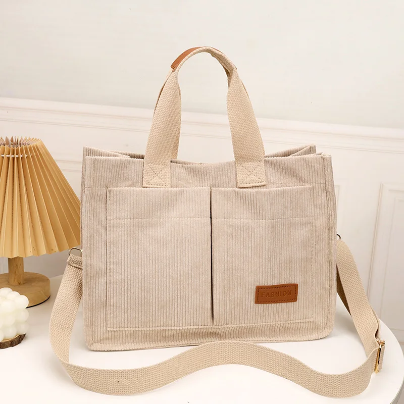 Leisure Fashion Women Handbag Corduroy Solid Color Shoulder Bag Large Capacity Storage Female Crossbody Bag Tote Bag For Commute