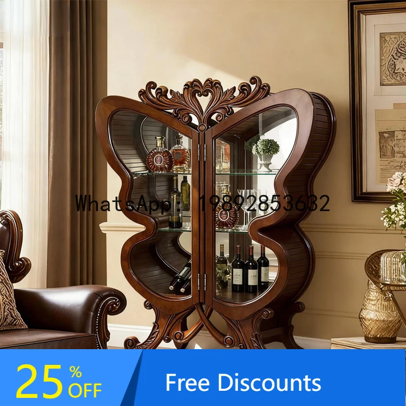 

LYY American Style Solid Wood Wine Cabinet Decorative Sideboard Double Door Wall-Mounted European Style Living Room High-End