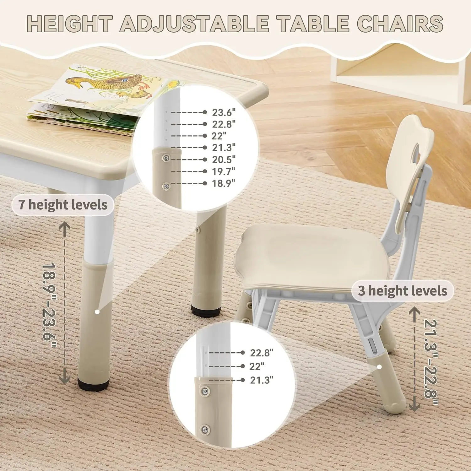 Height Adjustable Kids Study Table & Chair Set with Graffiti Desktop for Ages 3-8, Burlywood, Customized