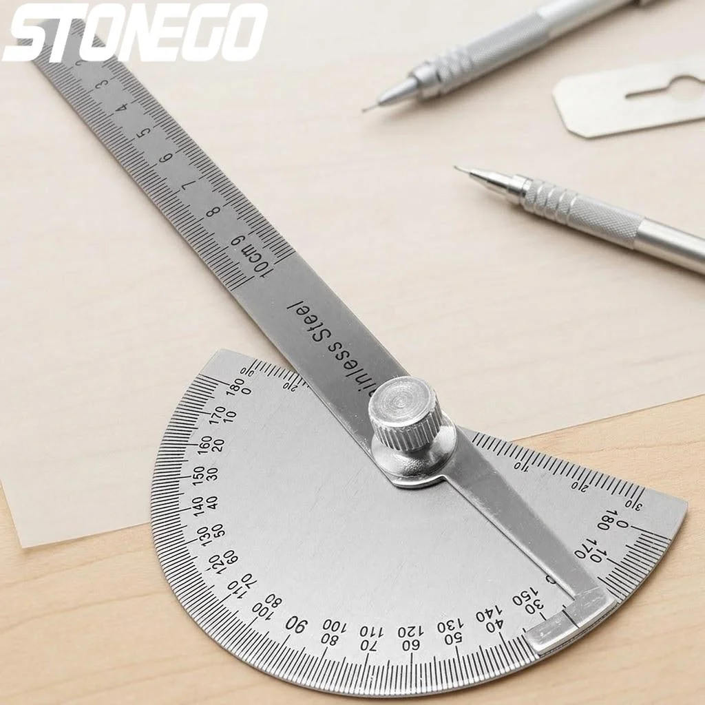 Stainless Steel Round Head Angle Protractor 180 Degree Precision Angle Finder Measuring Tool for Office School DIY Projects