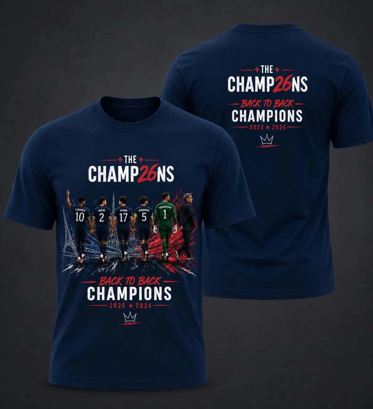 T-shirt PSG 2026 « Back To Back Champions » pour Hommes et Femmes – Coton d'été Y2K – Mode Streetwear à Col Rond et Manches Courtes