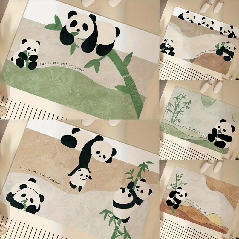 1pc Panda & Bamboo Bathroom Non-slip Mat Diatom Mud Absorbent Doorway Carpet Decorative Entrance Rug Accessories Home Room Decor