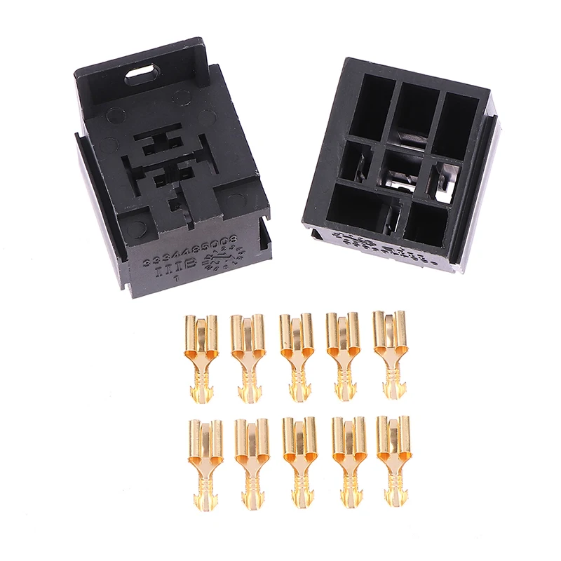 2Sets Car Auto Vehicle 5 Pin Relay Socket Holder with 5Pcs 6.3mm Copper Terminal 5Pin Poles Automotive Relay Base Holder Socket