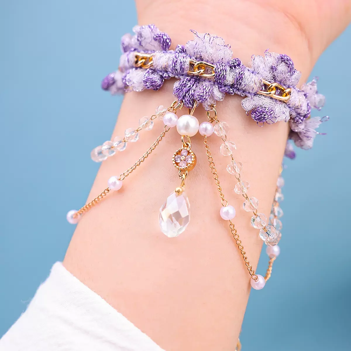 New Purple Rhinestone necklace Crystal pearl tassel pendant necklace Bridal accessories Wedding accessories image 6