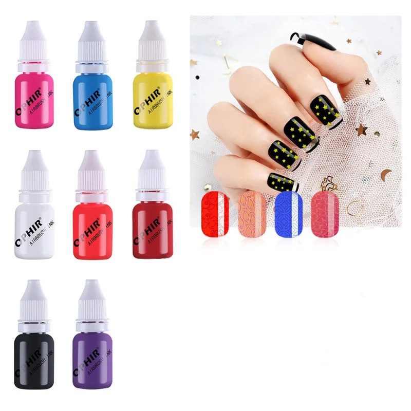 10ML Airbrush Nail Ink Nail Polish Paint Use For Airbrush Spray Gun Making Hollow Pattern Color Painting Stencil Nail Art Tools