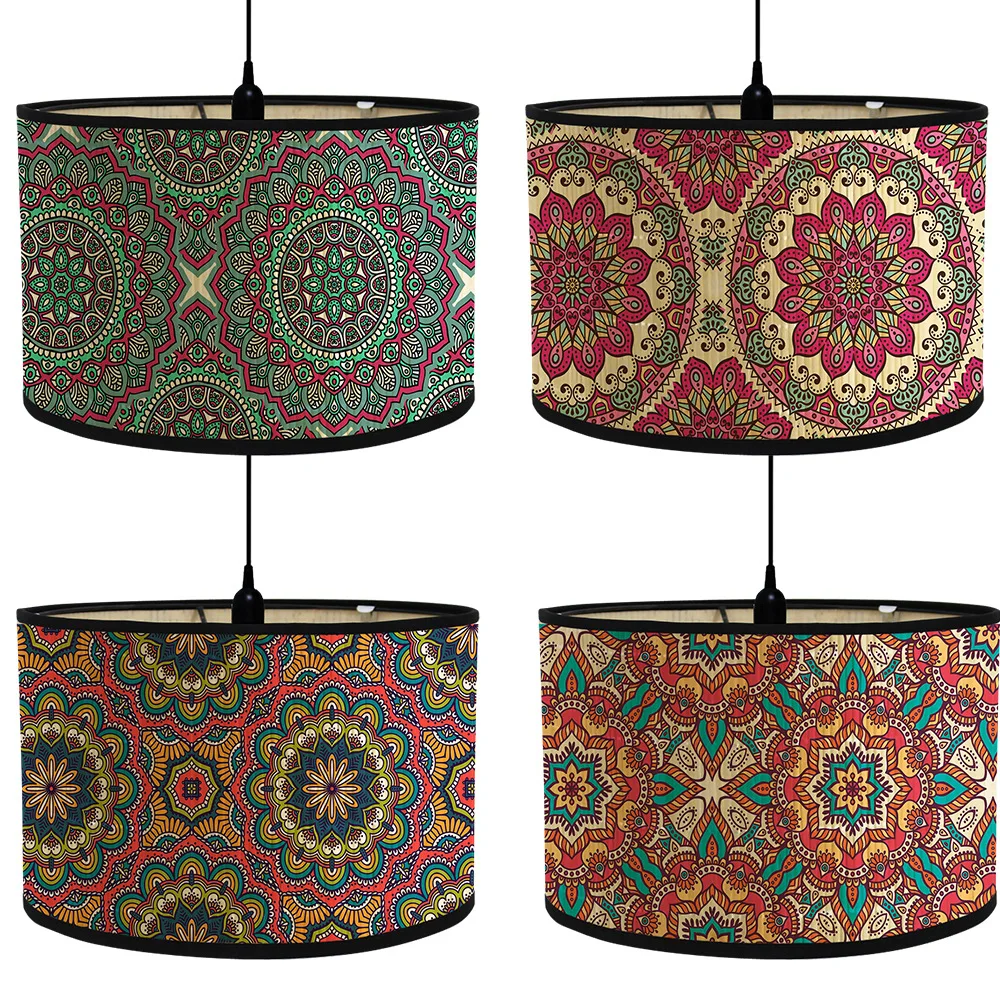 Nordic Drum LampShades Vintage Bamboo Lamp Cover Floral Birds Pattern Table Floor Lamps Pendant Light Cafe Home Homestay Decor