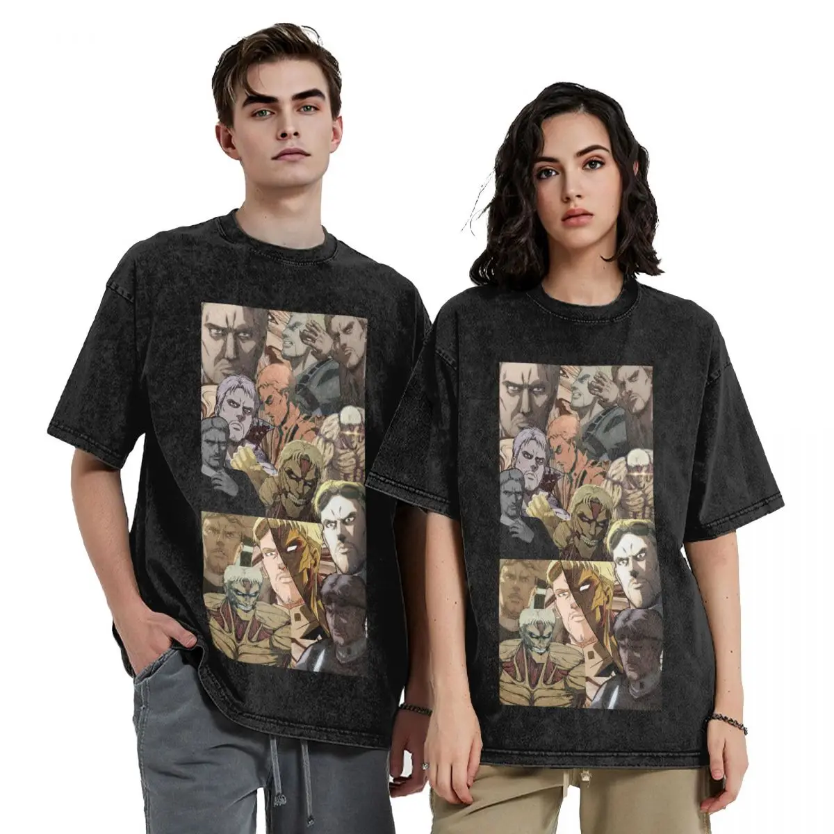 Anime Attack On Titan Reiner Braun Washed T Shirts Vintage Short Sleeve Hip Hop T-Shirt Streetwear Tops Tees for Men Women