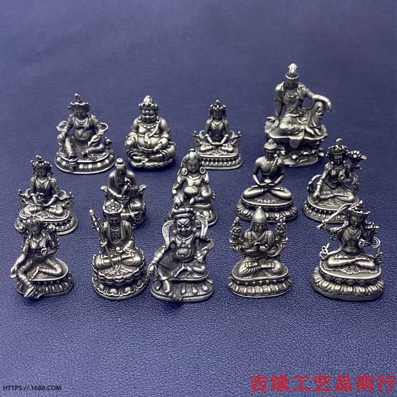 

Tibetan Style White Copper Pocket Buddha Mini Ornaments Solid Small Buddha Statue Table Decoration Crafts Ornaments White Copper