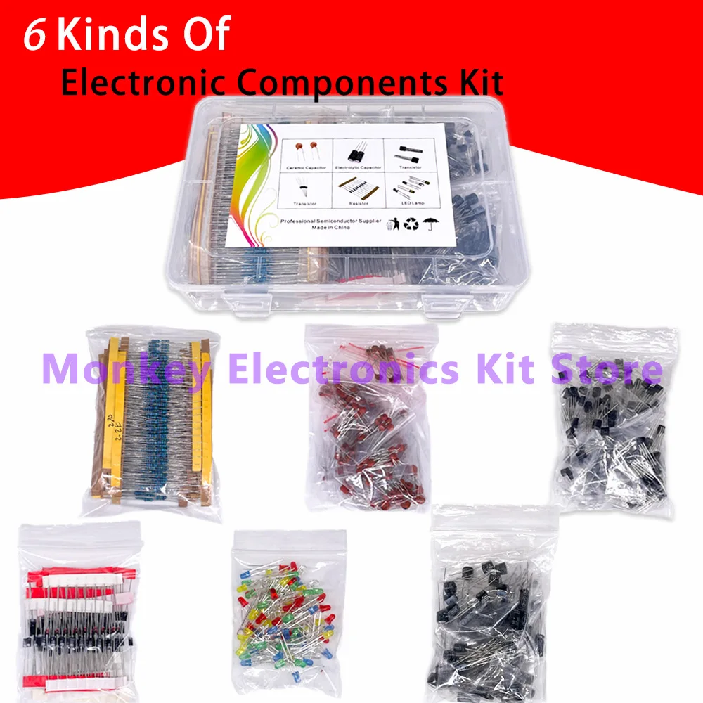 6 kinds components kit resistance electrolysi capacitor triode diode To-92 LED mixed DIY repair experiment electronic components