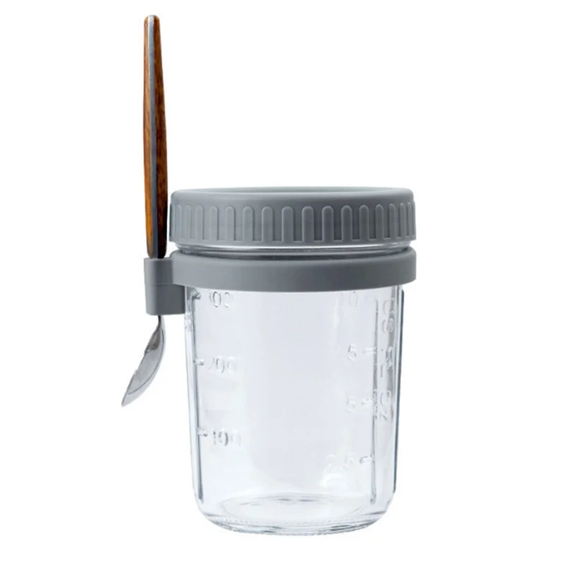 PORK-再利用可能なオーバーナイトオートミールジャーセット、蓋とスプーン付き350ml密封ガラス瓶、シリアルやヨーグルトに使用されます。