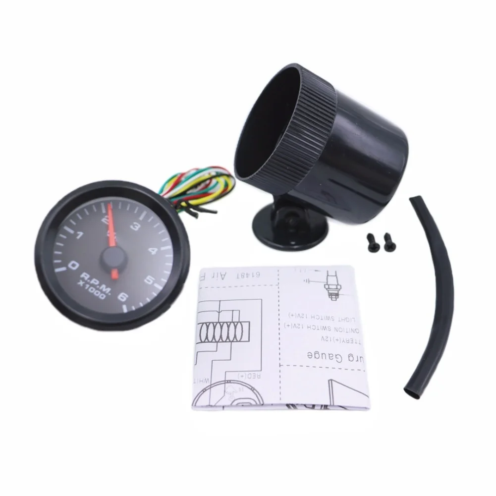 Diesel Engine RPM Gauge 52mm 2 Inch 0-6000 RPM LED Tachometer for 12V DC Vehicle Dashboards with Mounting Hardware