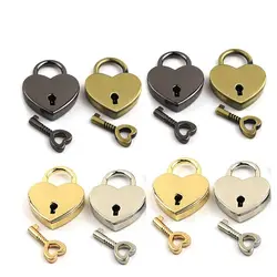 1 Pcs Heart Shape Vintage Metal Mini Padlock Bag Suitcase Luggage Box Key Lock With Key