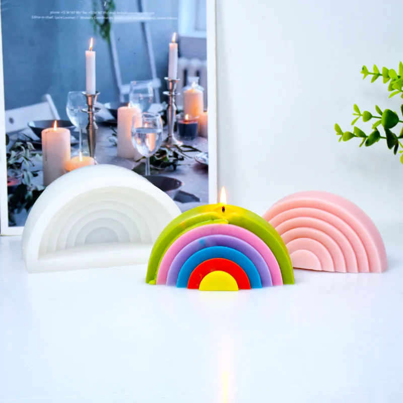 Geometric Rainbow Silicone Candle Mold DIY Semicircle Arch Candle Making Handmade Soap Resin Clay Mold Gift Art Craft Home Decor