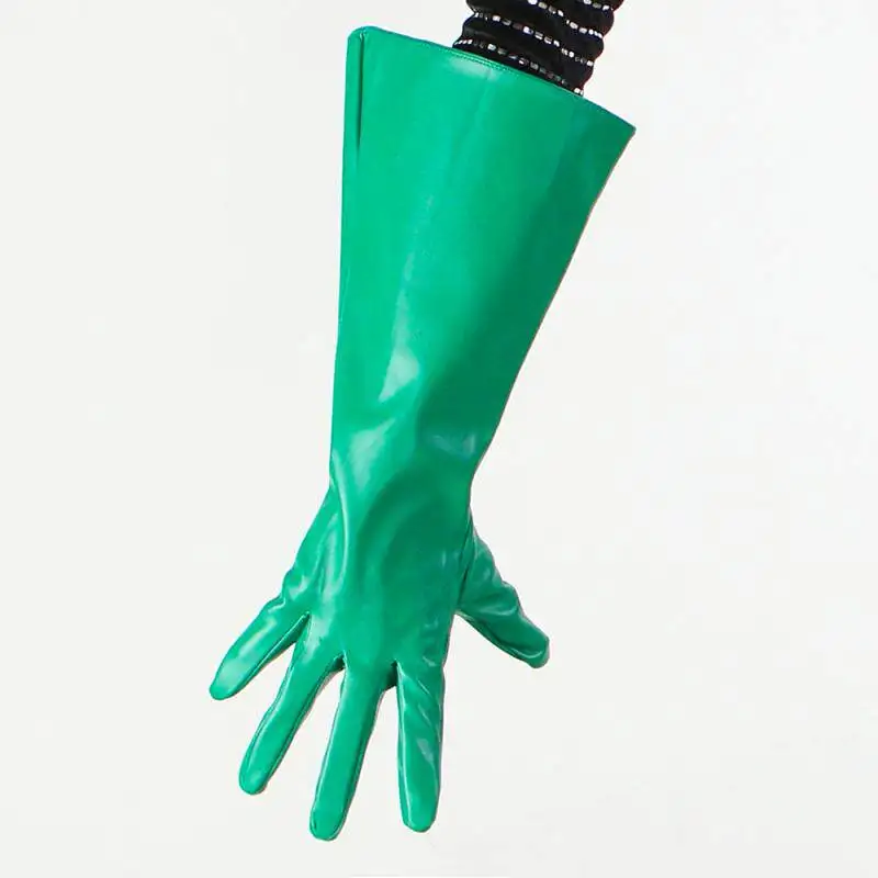 15 Zoll (38 cm) lange modische Handschuhe aus Kunstleder, PU, hellviolett, Lavendel, Flieder, Puffärmel, weit, locker, große Größe, Nachtclub, sexy – Detail 14