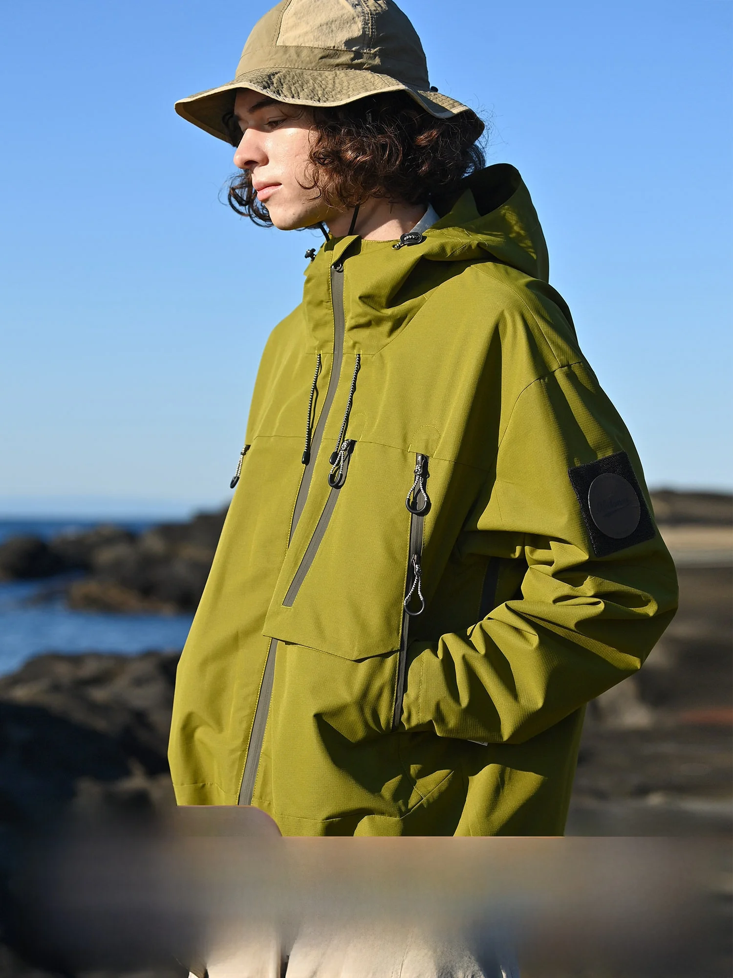 

NOTHOMME Men's Outdoor Cam Jaet Pure Color Tee-Proof Spring Autumn Polyester Fiber Long Sve Zipper Hooded Coat