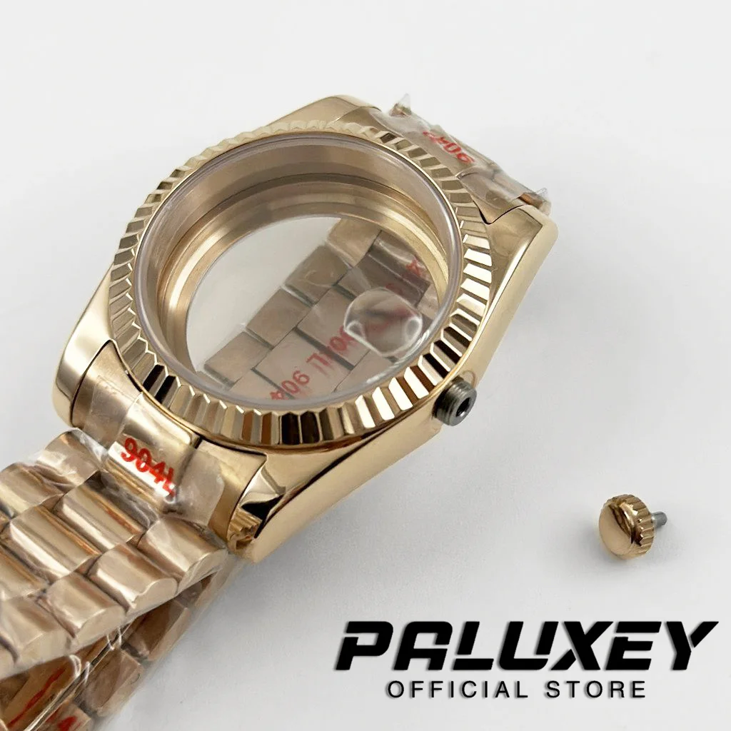 حافظة ساعة منحنية مخدد من الذهب الوردي ، سوار رئاسي من زجاج الياقوت ، 36 ، 40 ، NH34 ، NH35 ، NH36 ، NH38 ، ETA2824