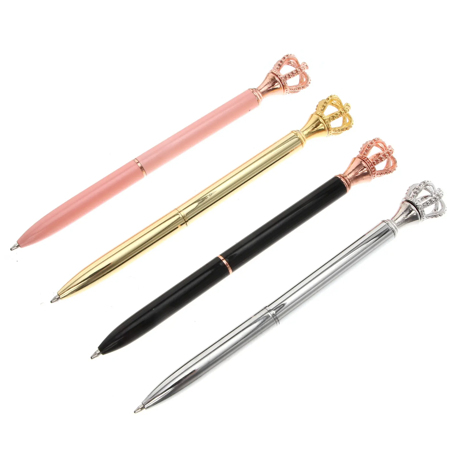 4Pcs Metal Crown Ballpoint Pens Free-Flow Smooth Writing Ink Quick-Dry Clean Portable Pen for Student School Signature Use