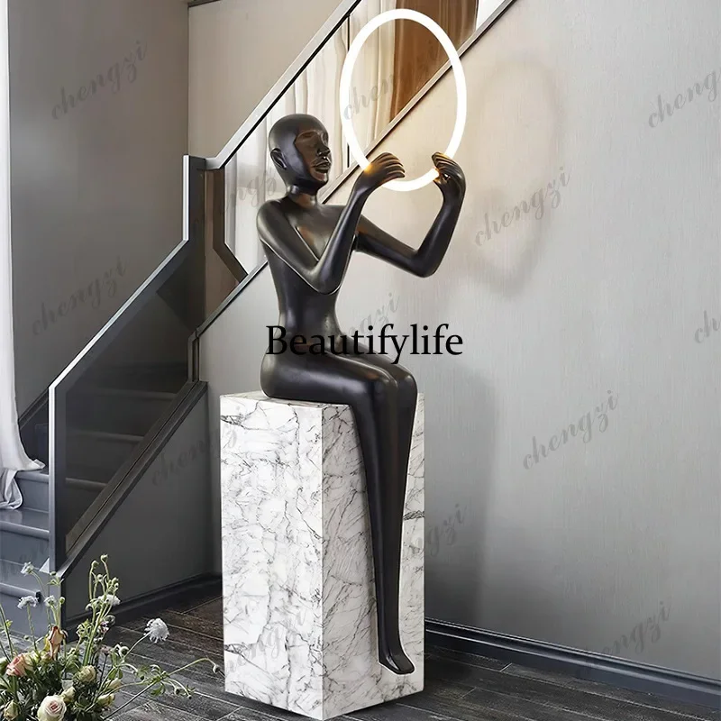 X173 FRP human-shaped sitting sculpture ornament floor lamp home creative large-scale character ornament lamp