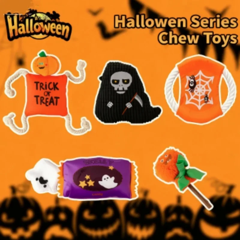 Halloween Dog Squeaky Plush Toys Bite-Resistant Cotton Rope Chew Toy for Small Medium Dogs
