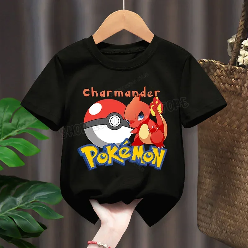 Pikachu Kinder Kleidung Pokemon Baumwolle T-Shirt Jungen Mädchen Cartoon Anime T-Shirts Baby Sommer T-Shirts niedlich bedruckte Tops Kostüm Geschenk